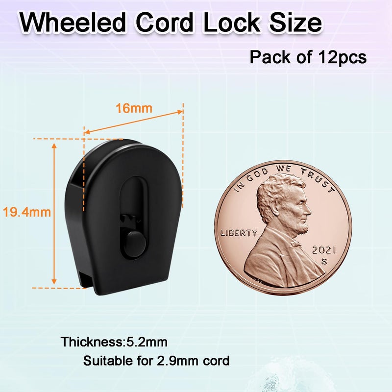 ManTangSun 12 PCS Plastic Wheeled Cord Locks for Drawstring,Bungee E Collar Strap Lock Replacment Shoelace Wheel Cord Lock Stopper Backpack Sweatpant Supboard Strap Adjustments - Image 2