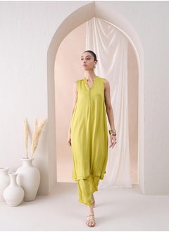 Femmella Sleeveless Mandarin Collar Long Kurta with Straight Pant by Styli  - Image 1