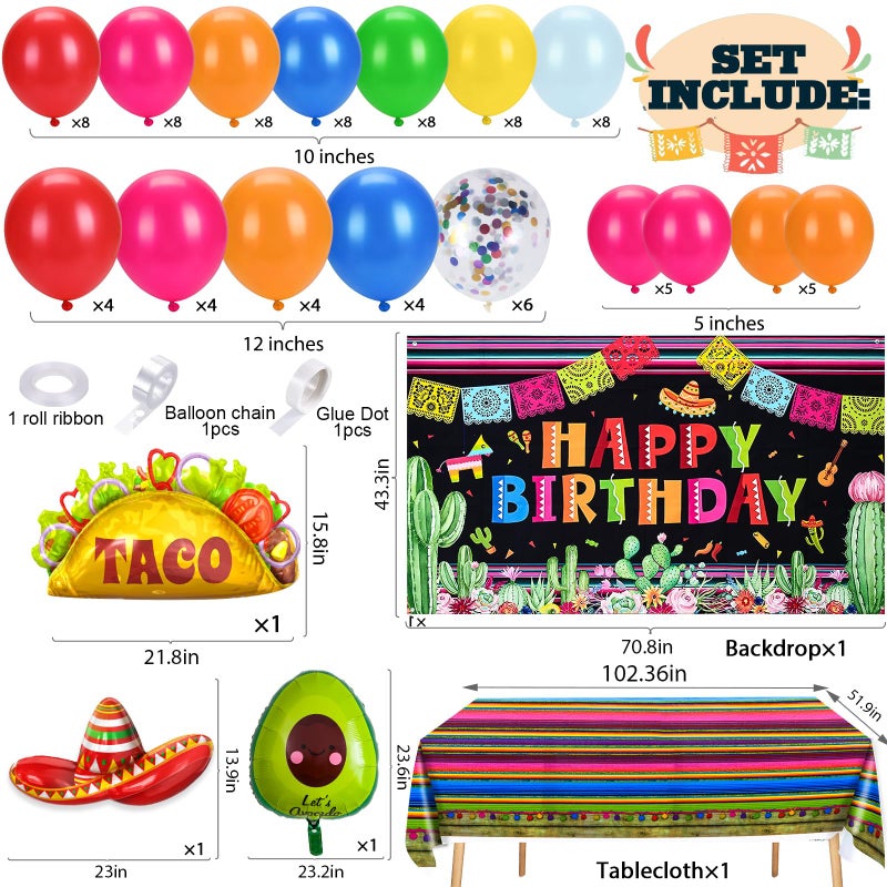 Winrayk Mexican Fiesta Party Decorations Cinco De Mayo Birthday Decor, Fiesta Balloon Arch Kit with Backdrop Tablecloth Taco Sombrero Avocado Foil Balloons, Kids Adult Mexican Theme Party Decorations - Image 2