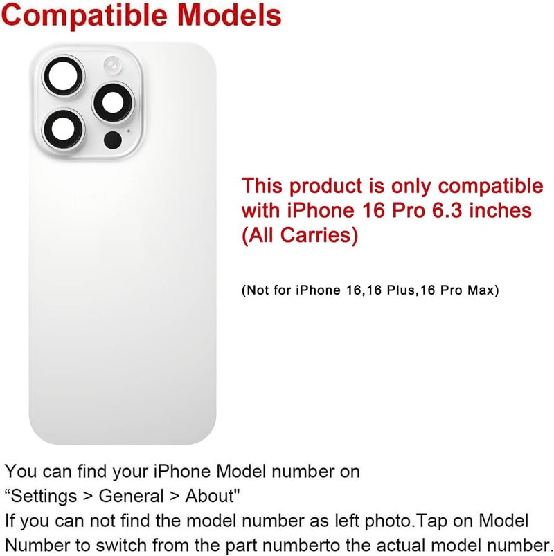 Perzework Rear Back Glass Replacement for iPhone 16 Pro 6.3-inches with Reparing Tool Kit and All Necessary Parts (White Titanium) - Image 2
