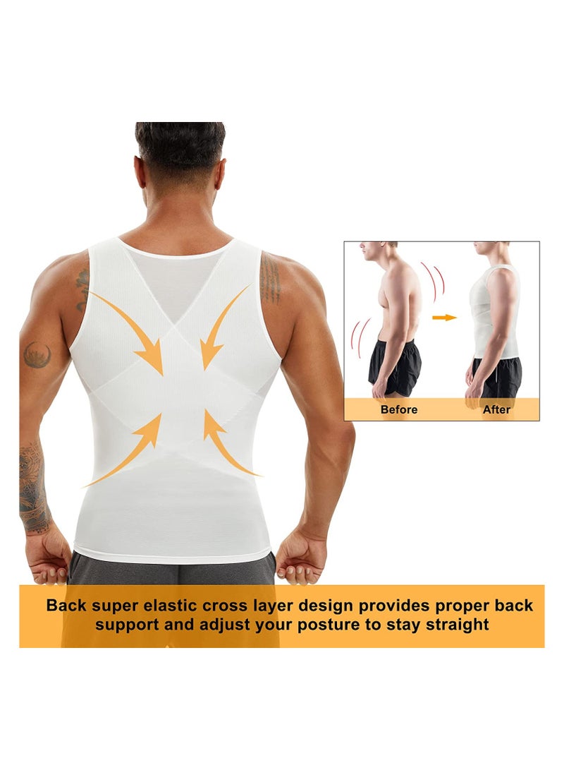 إس سيميفر ضغط قميص للرجال التخسيس تحت قميص الجسم المشكل تانك توب لسترة بلا أكمام الرجال أبيض ، M - Image 2