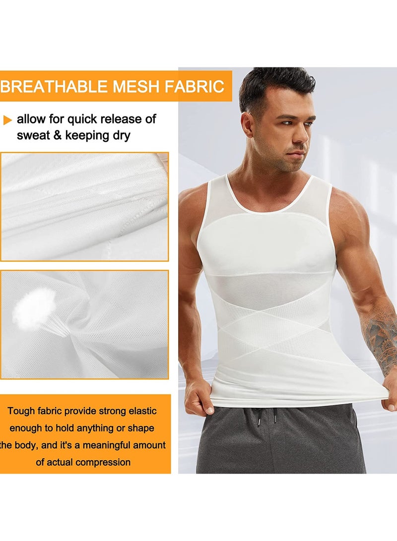 إس سيميفر ضغط قميص للرجال التخسيس تحت قميص الجسم المشكل تانك توب لسترة بلا أكمام الرجال أبيض ، M - Image 3