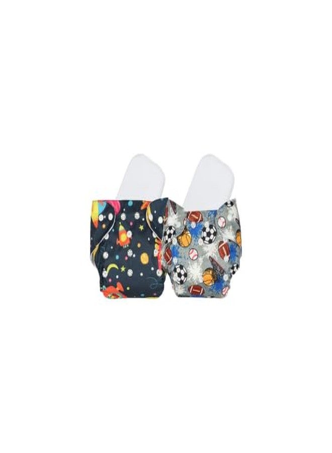 Laee cute Reusable Cloth Diaper with Inserts - Space & Cartoon Print (Pack of 2) (black+grey) - Image 1