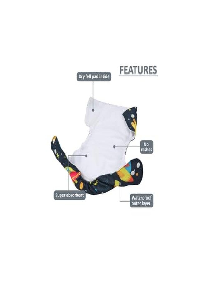 Laee cute Reusable Cloth Diaper with Inserts - Space & Cartoon Print (Pack of 2) (black+grey) - Image 4