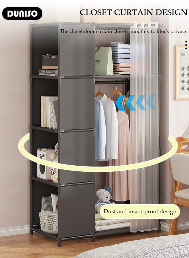 DUNISO Portable Wardrobe Storage Closet, Closets for Hanging Clothes with Hanging Rods, Clothes Storage Cabinet with Curtain,Freestanding with Shelves for Living Room, Bedroom, Clothes Room  - Image 3
