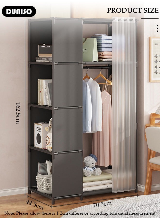 DUNISO Portable Wardrobe Storage Closet, Closets for Hanging Clothes with Hanging Rods, Clothes Storage Cabinet with Curtain,Freestanding with Shelves for Living Room, Bedroom, Clothes Room  - Image 4