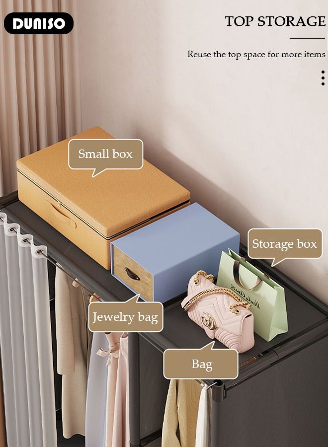 DUNISO Portable Wardrobe Storage Closet, Closets for Hanging Clothes with Hanging Rods, Clothes Storage Cabinet with Curtain,Freestanding with Shelves for Living Room, Bedroom, Clothes Room  - Image 5