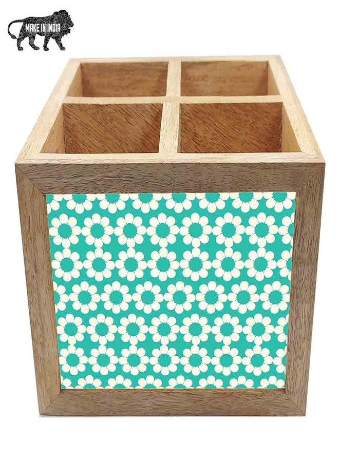 Nutcase Wooden Cutlery Stand Holder Silverware Caddy Spoons Forks Knives Organizer for Dining Table & Kitchen -Made in India-Spoons NOT Included - Blue Flowers Design - Image 5