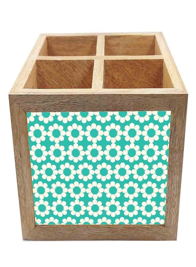 Nutcase Wooden Cutlery Stand Holder Silverware Caddy Spoons Forks Knives Organizer for Dining Table & Kitchen -Made in India-Spoons NOT Included - Blue Flowers Design - Image 3