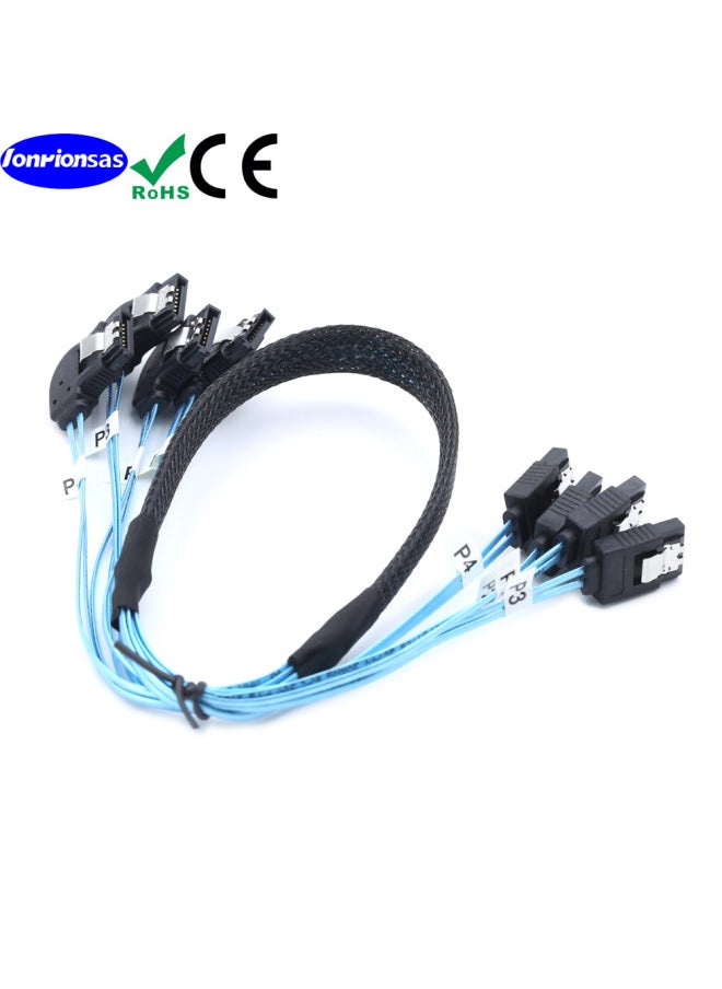 Generic - SAS4.0 4SATA To 4SATA 7PIN Female Right Bend SSD SSD Data Computer Motherboard Cable-Color:Black-Length:1m - Image 1