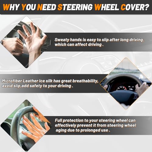 KAFEEK Steering Wheel Cover, Universal 15 inch, Microfiber Leather Viscose, Breathable, Anti-Slip,Warm in Winter and Cool in Summer, Black&Blue - Image 5