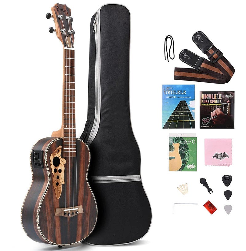 Batking 26 Inch All Blackwood Tenor Acoustic Electric Ukulele With Truss Rod With EQ with Gig Bag,Strap,Nylon String,Electric Tuner,Pick,shaker - Image 1