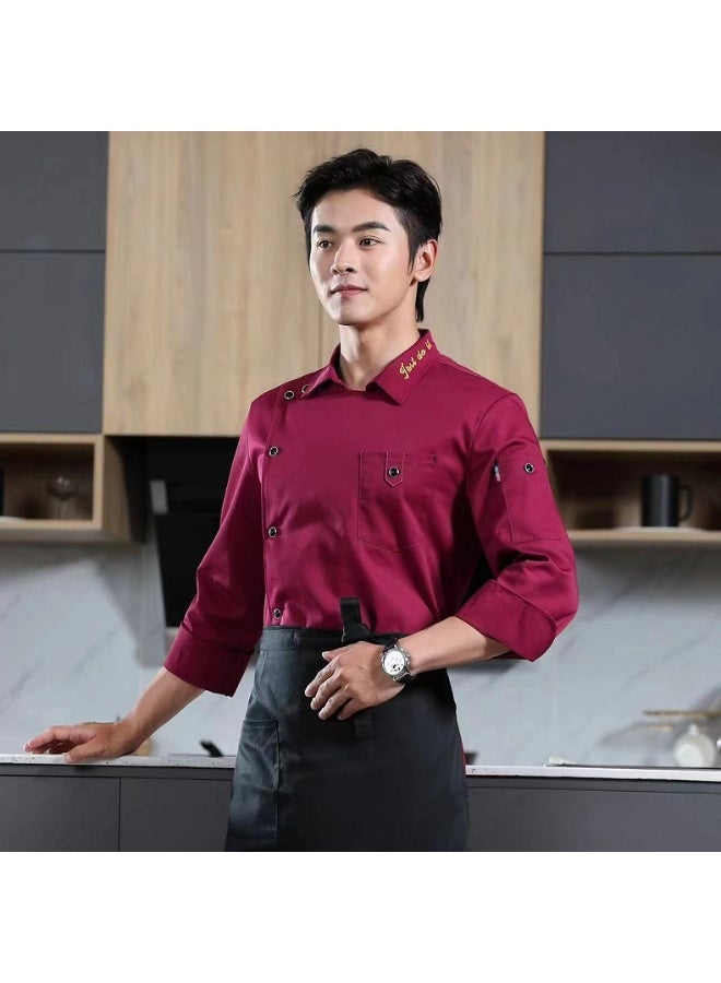 NIBEMINENT Hotel Chef's Work Clothes Long Sleeve Chef Jacket Baking Cake Kitchen Clothes School Restaurant Canteen Work Clothes  - Image 1