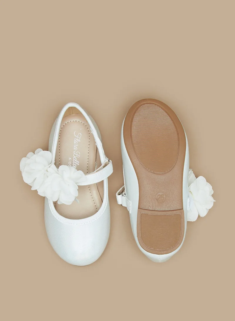 فلورا بيلا من شو إكسبرس Girls Textured Round Toe Ballerina Shoes with Hook and Loop Closure Ramadan Collection