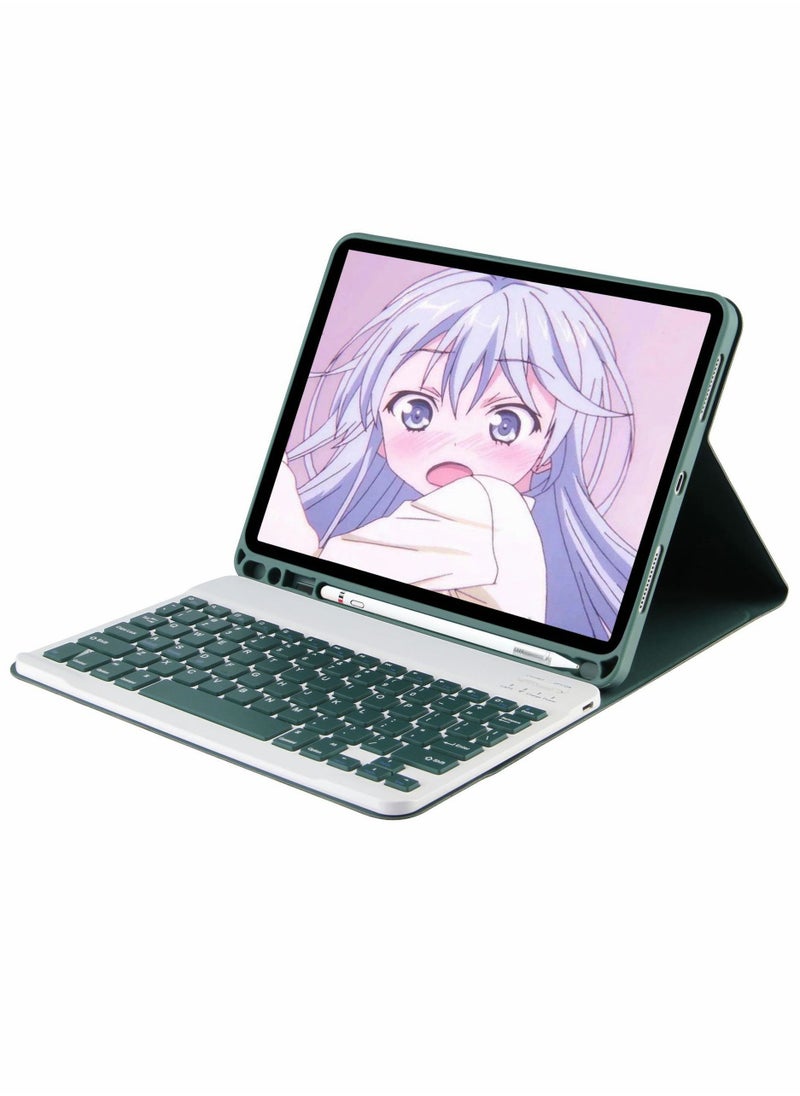 SYOSI - Tablet Cover Wireless Keyboard for iPad 9th Gen 2021/8th 2020/ 7th 2019/ iPad Air 3/ Pro 10.5 with Detachable Bluetooth Keyboard Mouse Pencil Holder (Dark Green) - Image 1
