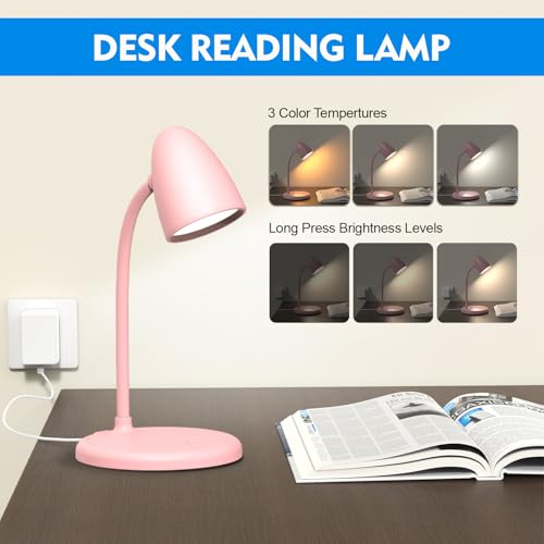 RORENSE LED Desk Lamp for Home Office,3 Light Colors, Table Lamp,Dimmable Reading Light for Bedside Small Desk Lamp for College Dorm Room,Bedroom Desk Light Pink - Image 5
