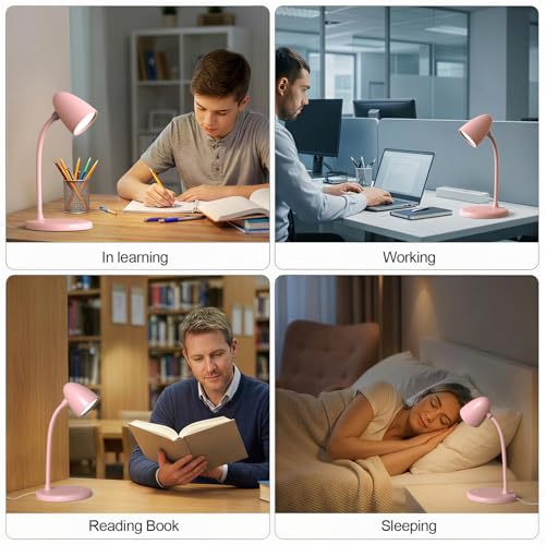 RORENSE LED Desk Lamp for Home Office,3 Light Colors, Table Lamp,Dimmable Reading Light for Bedside Small Desk Lamp for College Dorm Room,Bedroom Desk Light Pink - Image 3