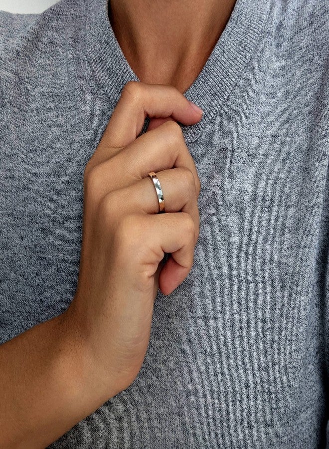 Silverly 925 Sterling Silver Ring With a Hammered Finish 3mm - Thin Wedding Band - Men's Rings - Wedding Rings His and Hers - Minimalist Classic Silver Stacking Rings Jewelry - Image 4