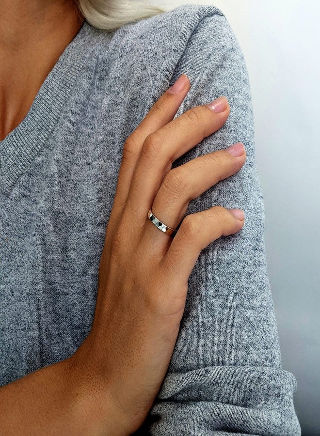 Silverly 925 Sterling Silver Ring With a Hammered Finish 3mm - Thin Wedding Band - Men's Rings - Wedding Rings His and Hers - Minimalist Classic Silver Stacking Rings Jewelry - Image 2