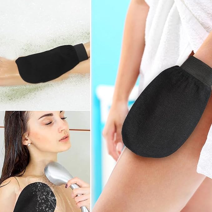 Foyken Exfoliating Body Scrub Gloves, Loofah for Men and Women, Gentle On Skin, Easy To Use, Removes Dead Skin, Blackheads, Impurities, Sustainable Hand Bathing Gloves (Black) - Image 5