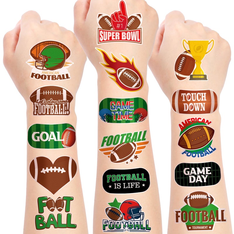 Fovths 144 Pieces Football Temporary Tattoos Football Team Tattoos Footballs Face Stickers for Touch Down Party Decorations Sports Themed Party Supplies, 24 Designs - Image 1