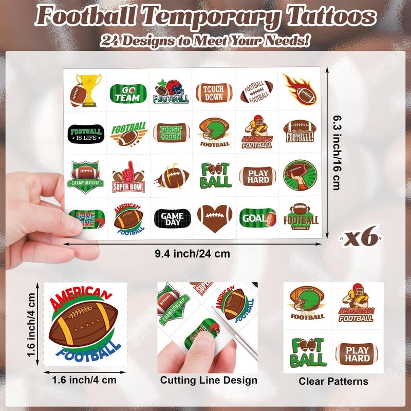 Fovths 144 Pieces Football Temporary Tattoos Football Team Tattoos Footballs Face Stickers for Touch Down Party Decorations Sports Themed Party Supplies, 24 Designs - Image 2