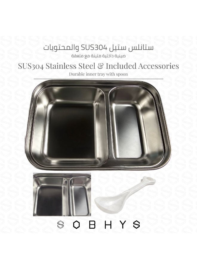 SOBHYS Stainless Steel Lunch Box with Removable Inner Tray, Silicone Seal, Sauce Cup & Spoon, Reusable for School, Work & Travel– SOBHYS - Image 3