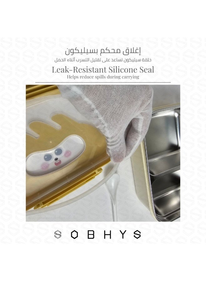 SOBHYS Stainless Steel Lunch Box with Removable Inner Tray, Silicone Seal, Sauce Cup & Spoon, Reusable for School, Work & Travel– SOBHYS - Image 4
