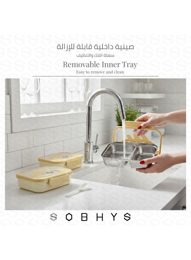 SOBHYS Stainless Steel Lunch Box with Removable Inner Tray, Silicone Seal, Sauce Cup & Spoon, Reusable for School, Work & Travel– SOBHYS - Image 5
