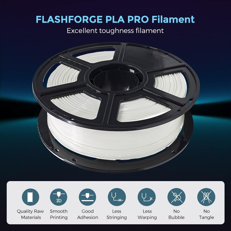FLASHFORGE 3D Printer Filament, PLA PRO Filament 1.75mm, 1KG Spool (2.2lbs), Dimensional Accuracy +/- 0.02mm for FDM 3D Printers, Better Tenacity & No Knotting (White) - Image 2