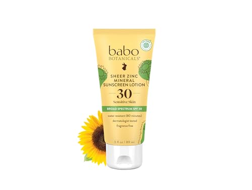 Babo Botanicals Zinc Sunscreen Lotion SPF 30 with 100 Mineral Actives NonGreasy WaterResistant FragranceFree Vegan For Babies Kids or Sensitive Skin Clear 3 Fl Oz