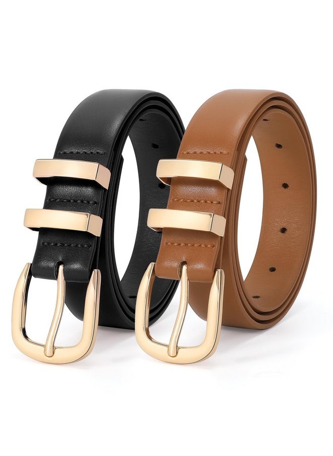 LEACOOLKEY - Women Leather Belt Fashion Gold Buckle Ladies Leather Waist Belt For Jeans Dress - Image 1