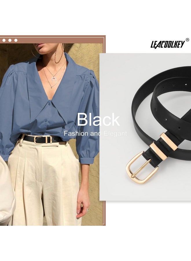 LEACOOLKEY - Women Leather Belt Fashion Gold Buckle Ladies Leather Waist Belt For Jeans Dress - Image 1