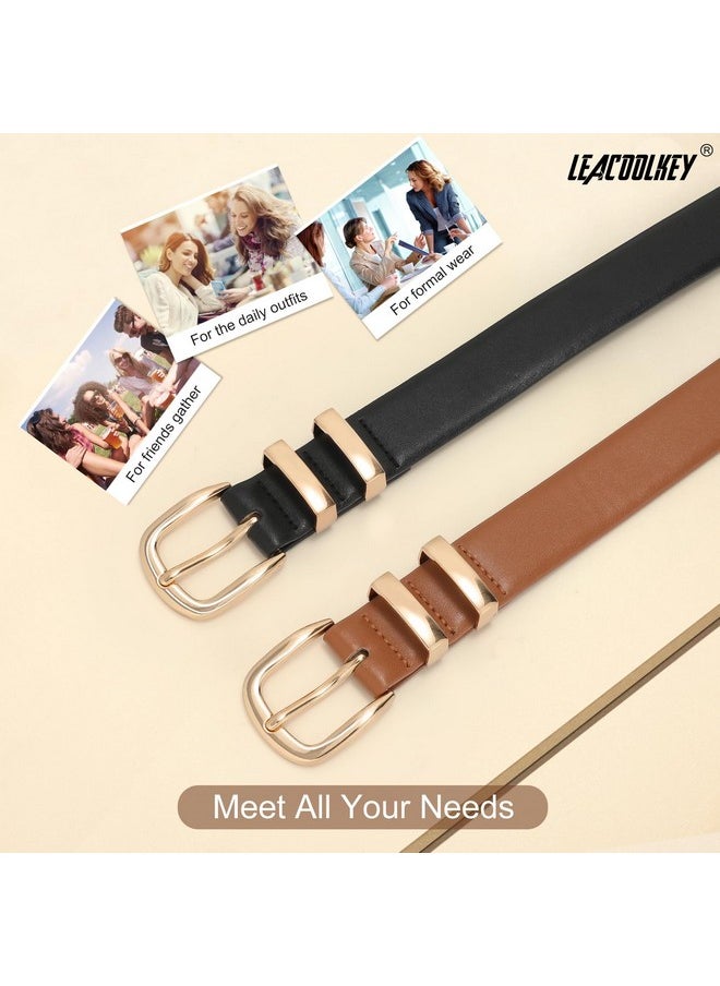 LEACOOLKEY - Women Leather Belt Fashion Gold Buckle Ladies Leather Waist Belt For Jeans Dress - Image 1