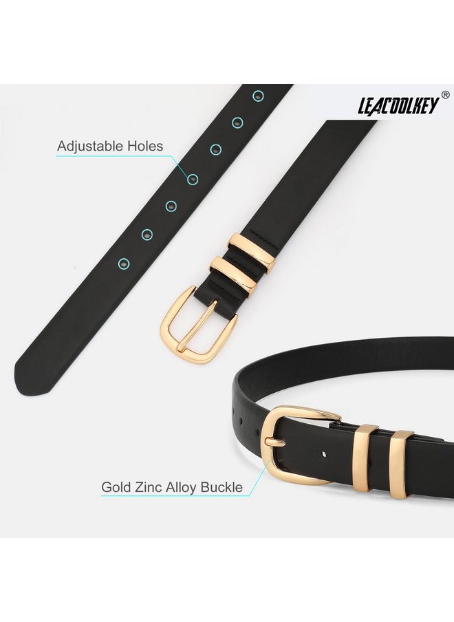 LEACOOLKEY - Women Leather Belt Fashion Gold Buckle Ladies Leather Waist Belt For Jeans Dress - Image 1