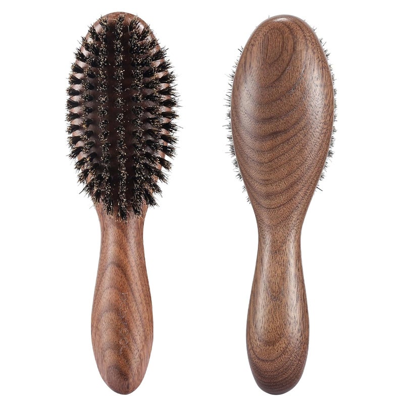 BESTOOL Hair BrushNatural Walnut Wood  Boar Bristle Hair Brushes for Women Men and Kids to Enhance Shine and TextureSlick Back Hairbrush for ThinFine and Medium Hair