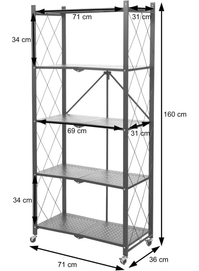 Foldable Metal Storage Shelves for kitchen and Foldable Storage Shelves (5 tier black)  - Image 2