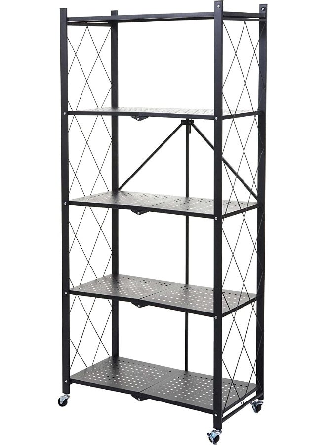 Foldable Metal Storage Shelves for kitchen and Foldable Storage Shelves (5 tier black)  - Image 1