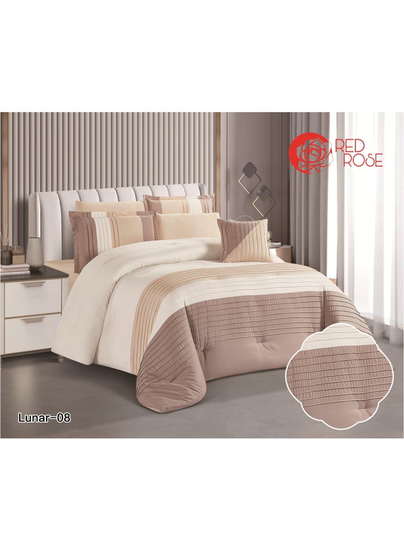 Red Rose 7 Pieces Comforter Microfiber Set King Size with Modern Striped Design and Embroidery 240*260 cm - Image 1