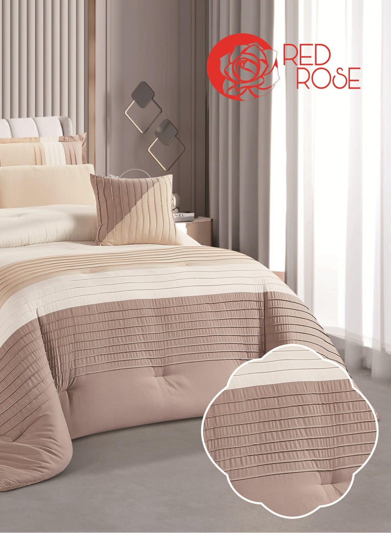 Red Rose 7 Pieces Comforter Microfiber Set King Size with Modern Striped Design and Embroidery 240*260 cm - Image 2