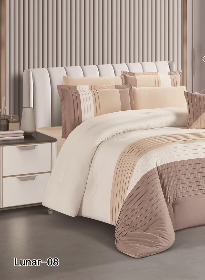 Red Rose 7 Pieces Comforter Microfiber Set King Size with Modern Striped Design and Embroidery 240*260 cm - Image 3