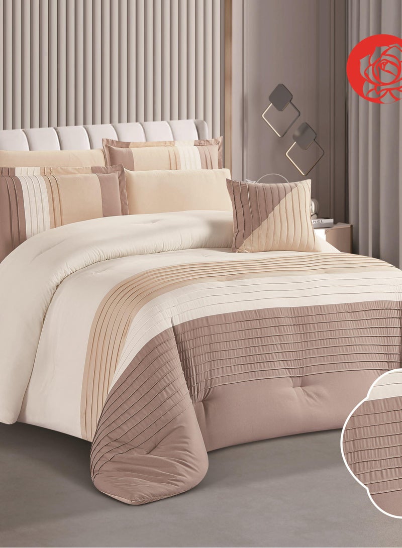 Red Rose 7 Pieces Comforter Microfiber Set King Size with Modern Striped Design and Embroidery 240*260 cm - Image 4
