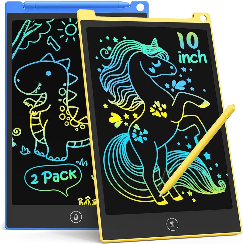 TECJOE 2-Pack LCD Writing Tablet, 10 Inch Colourful Doodle Board for Kids, Electronic Drawing Tablet Drawing Pads, Gifts for 3-6 Year Olds (Dark Blue and Yellow) - Image 1
