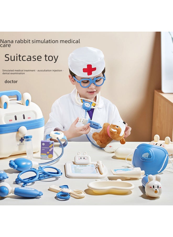 Children's Nana Rabbit Doctor Kit Over Home Set Nurse Injection Playing Stethoscope Baby Interactive Toy-Color:5503 Nana Rabbit "blue Luxury]