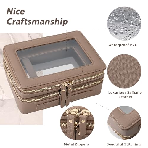 Aveniee Large Clear Makeup Bags, Double Layer Cosmetic Bags with Separate Brush Compartment,Travel Toiletry Bag Train Case,Travel Accessories Organizer for Women,2 Layers,Brown - Image 3