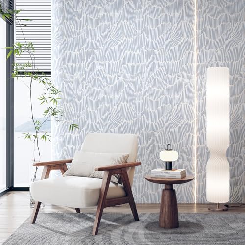 Theper Blue Wallpaper 173788 Modern Striped Peel and Stick Wallpaper Boho Removable Self Adhesive Wall Paper for Bedroom Waterproof White and Blue Contact Paper Vinyl - Image 3