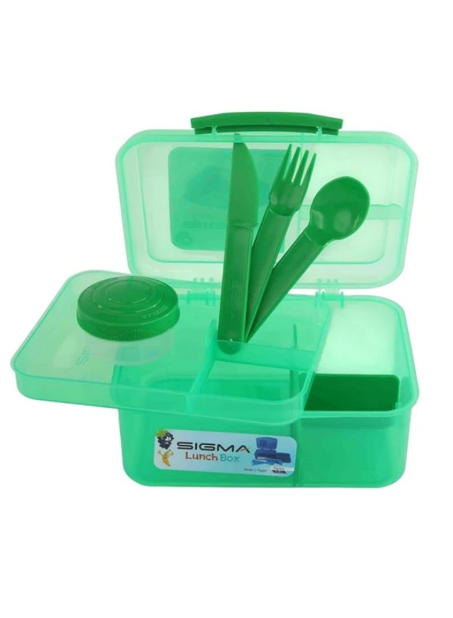 Sigma Lunch Box 2.25L Green With Spoon,Fork,Knife - Image 1