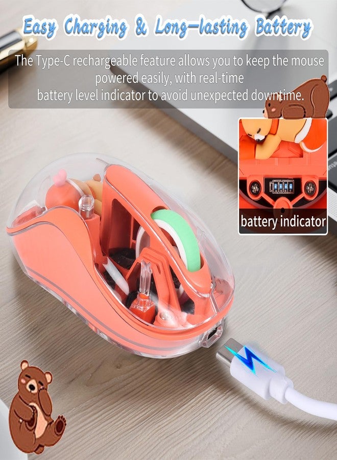 elec Space ماوس إلكتروني لاسلكي لطيف من نوع USB-C - ماوس قابل لإعادة الشحن بتقنية بلوتوث بثلاثة أوضاع، بتصميم كرتوني لأجهزة الكمبيوتر المحمولة وأجهزة iPad و MacBook Air/Pro - تشغيل صامت، تصميم محمول، شخصية مغناطيسية فريدة (برتقالي) - Image 4