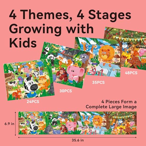 Dotimo kids Dotimo 4Pack Animal Puzzles for Toddlers 35 Lion Elephant Giraffe Monkey Progressive Learning Puzzles 24303548 Piece Educational Games with Storage Box Family Activities Gifts - Image 5