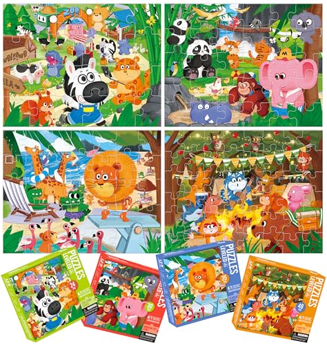 Dotimo kids Dotimo 4Pack Animal Puzzles for Toddlers 35 Lion Elephant Giraffe Monkey Progressive Learning Puzzles 24303548 Piece Educational Games with Storage Box Family Activities Gifts - Image 1